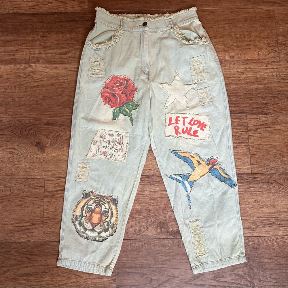Light Blue Embroidered Patchwork Jeans - Let Love Rule